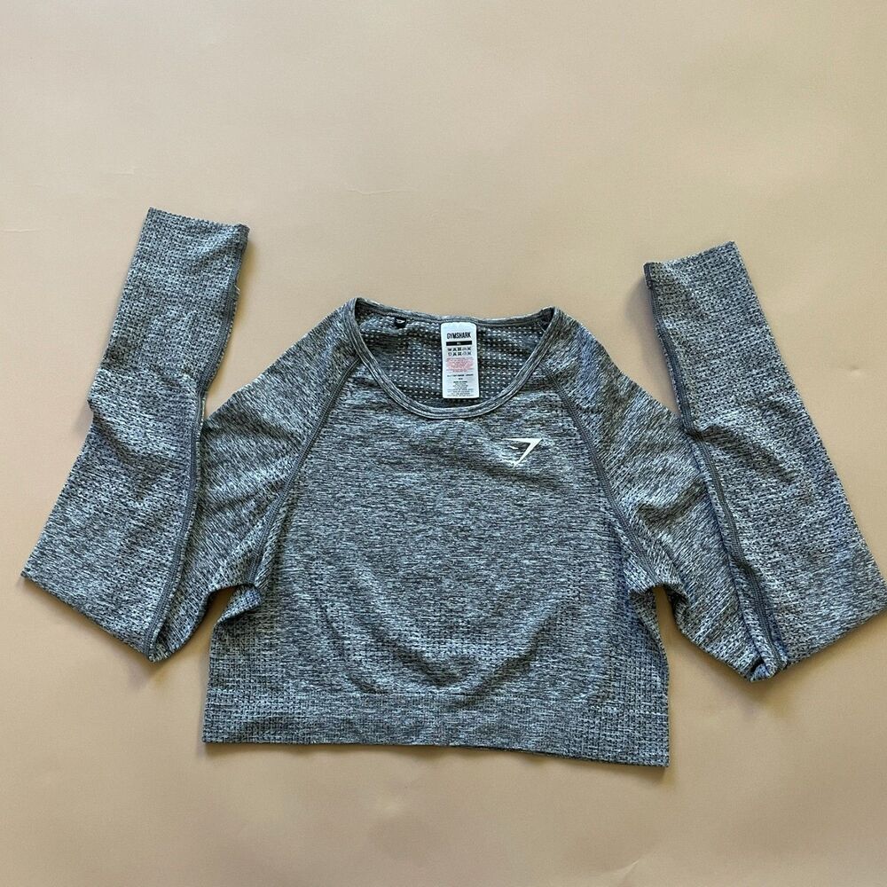 Gymshark Seamless Long Sleeve Crop Top Grey Marl Thumbholes Womens XL